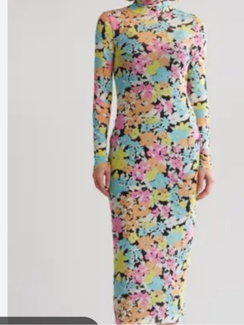 AFRM Floral Mesh Long Sleeve maxi Dress -pink blue yellow Medium - Picture 3 of 6
